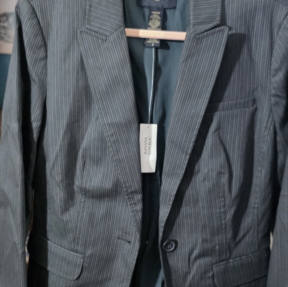Banana Republic Charcoal Blue Pinstripe Jacket New Sz 8 - Picture 3 of 8